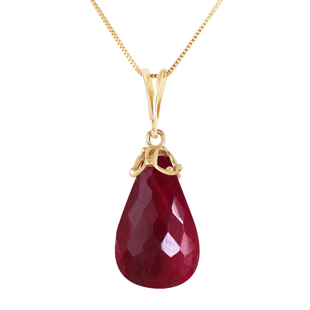 14.8 Carat 14K Solid Yellow Gold Necklace Briolette Natural Ruby