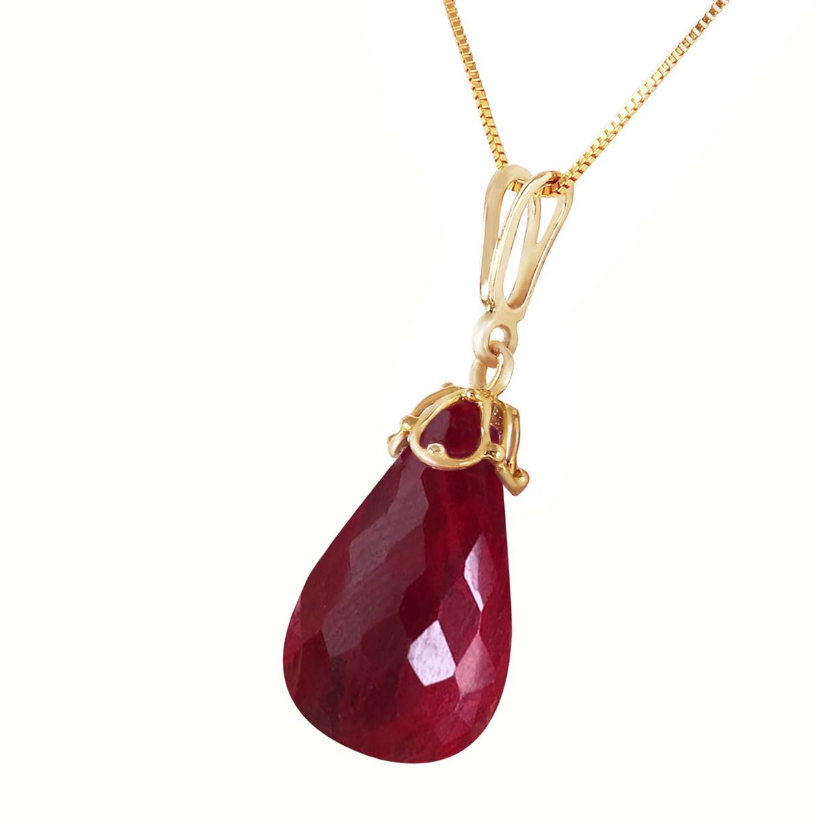 14.8 Carat 14K Solid Yellow Gold Necklace Briolette Natural Ruby