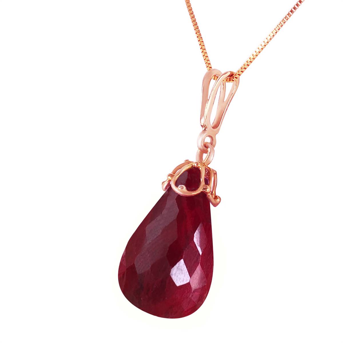 14.8 Carat 14K Solid Rose Gold Necklace Briolette Natural Ruby