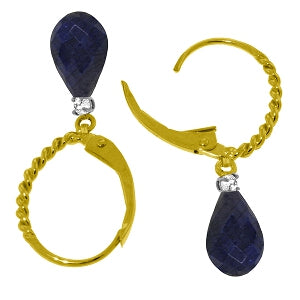 17.7 Carat 14K Solid Yellow Gold Leverback Earrings Diamond Sapphire