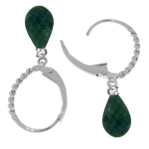 17.7 Carat 14K Solid White Gold Leverback Earrings Diamond Emerald