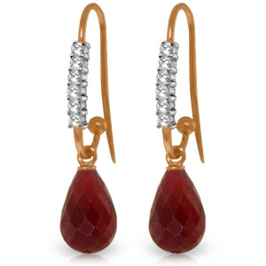 14K Solid Rose Gold Fish Hook Diamond & Ruby Earrings Jewelry