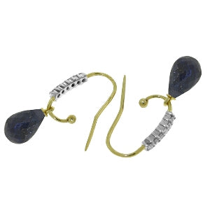 17.78 Carat 14K Solid Yellow Gold Fish Hook Earrings Diamond Sapphire