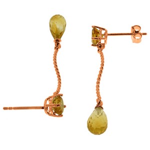14K Solid Rose Gold Danglings Earrings w/ Natural Citrines