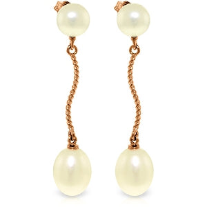 14K Solid Rose Gold Danglings Earrings w/ Natural Pearls