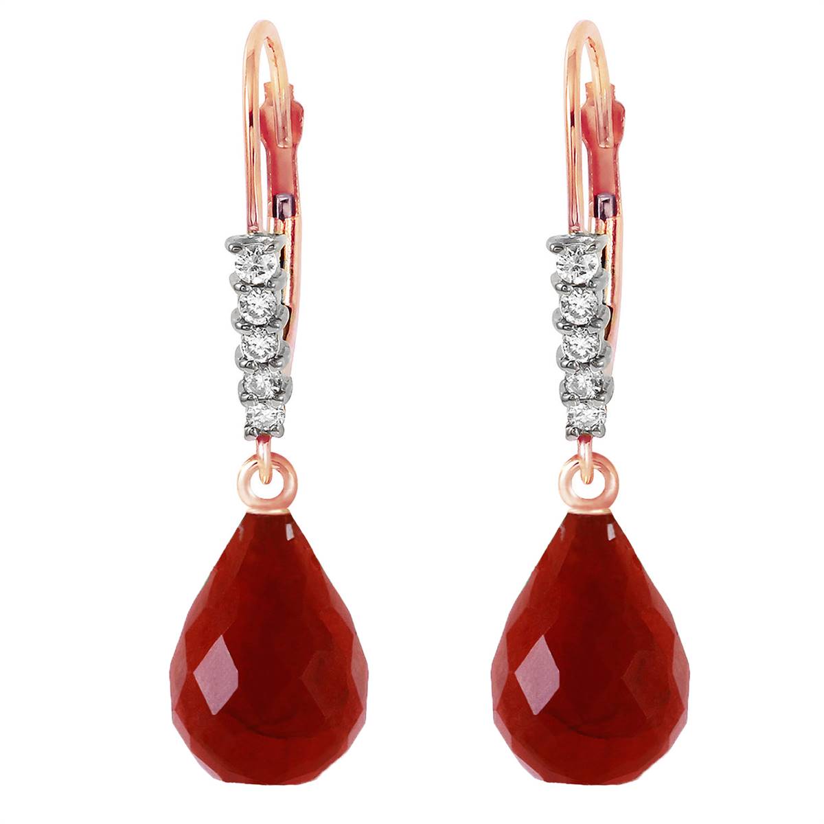 14K Solid Rose Gold Leverback Earrings Diamond & Ruby Series Platinum