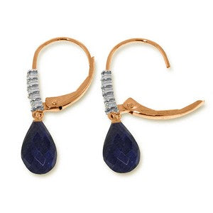 14K Solid Rose Gold Leverback Earrings Natural Diamond & Sapphire Certified