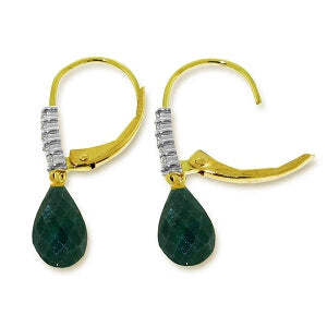 17.75 Carat 14K Solid Yellow Gold Leverback Earrings Natural Diamond Emerald