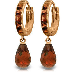 14K Solid Rose Gold Hoop Earrings w/ Dangling Garnets