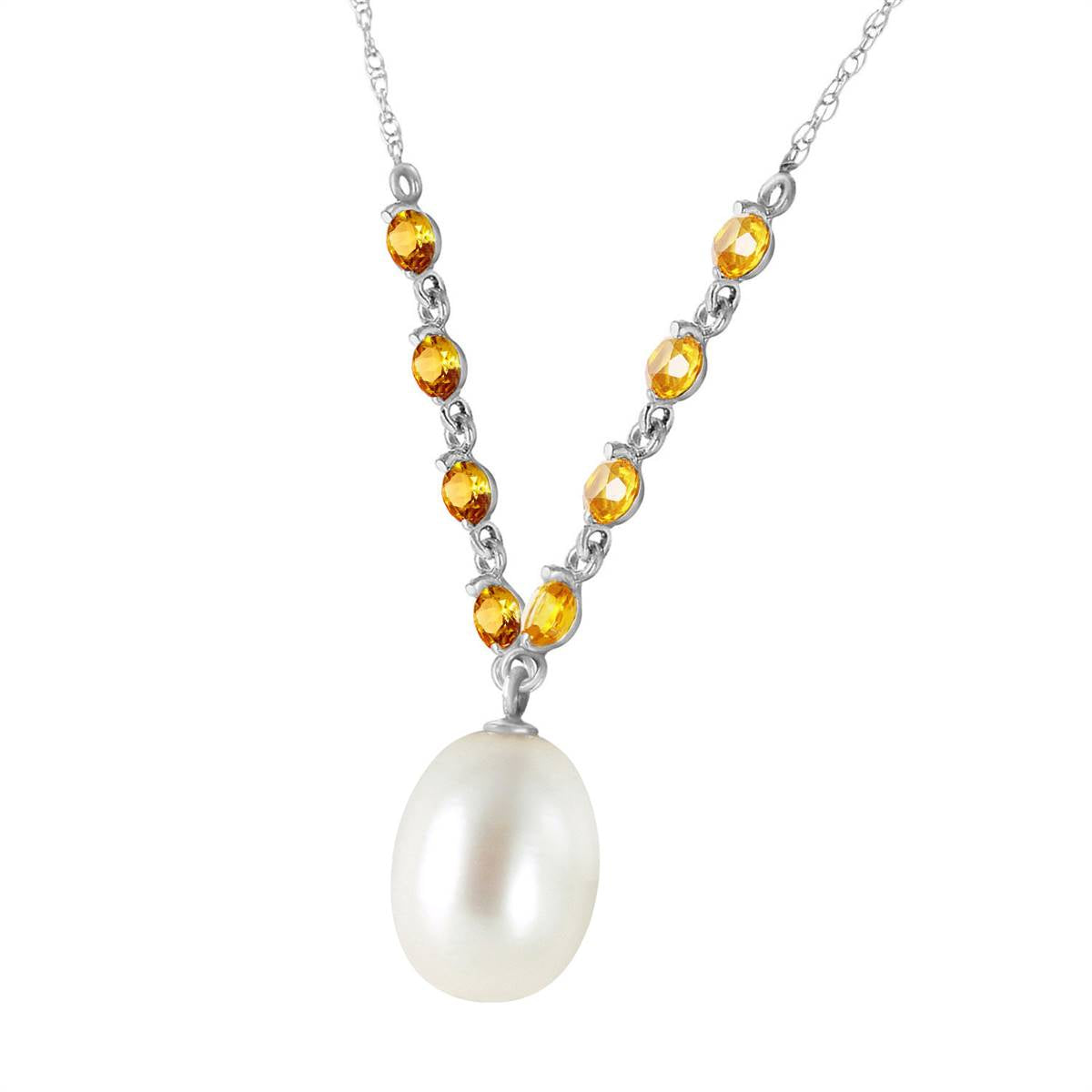 5 Carat 14K Solid White Gold Necklace Natural Citrine Pearl