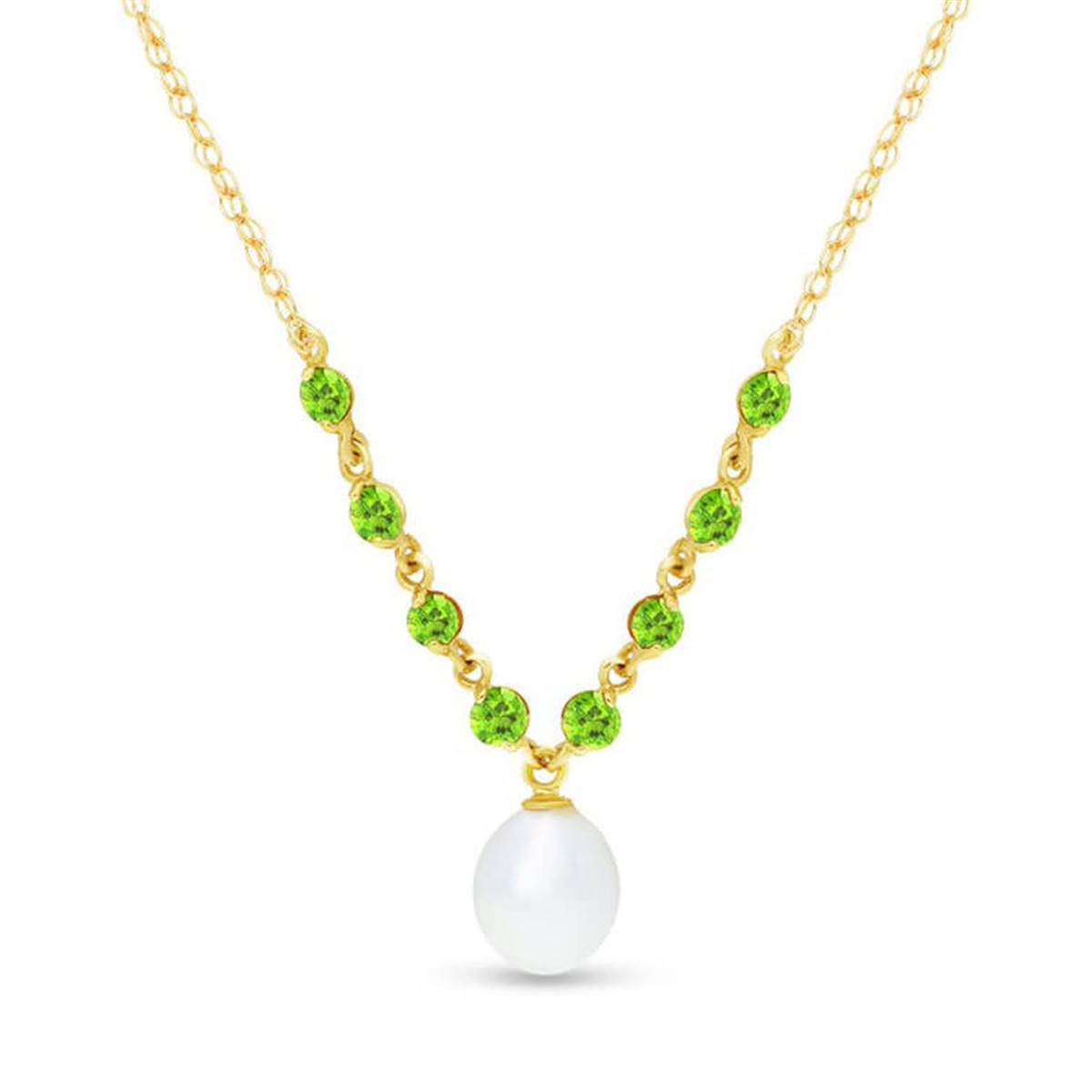 5 Carat 14K Solid Yellow Gold Necklace Natural Peridot Pearl