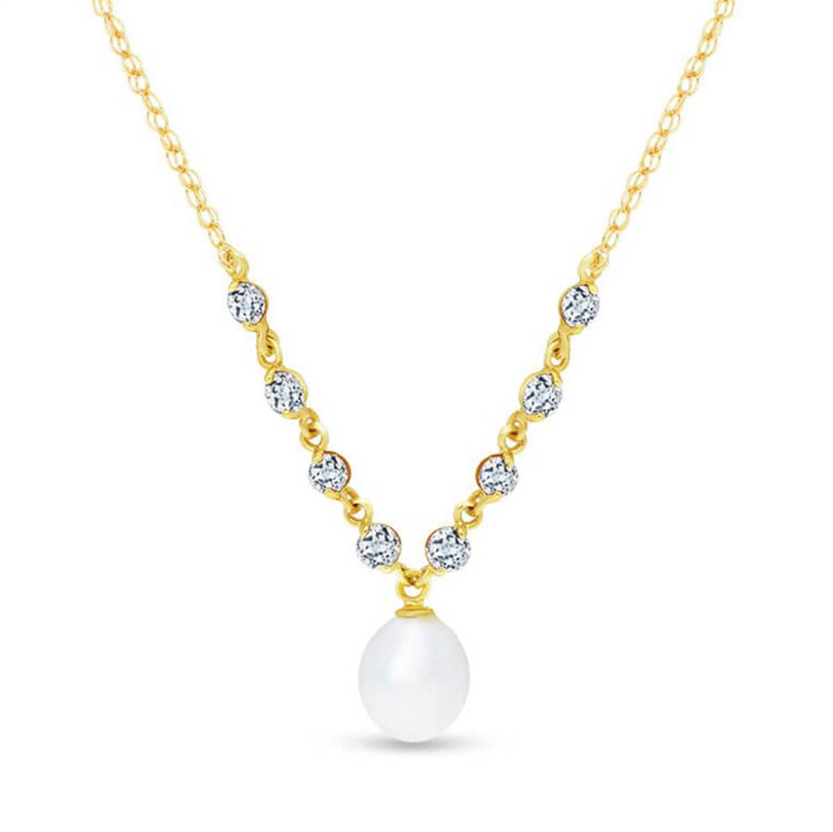 5 Carat 14K Solid Yellow Gold Necklace Natural Aquamarine Pearl