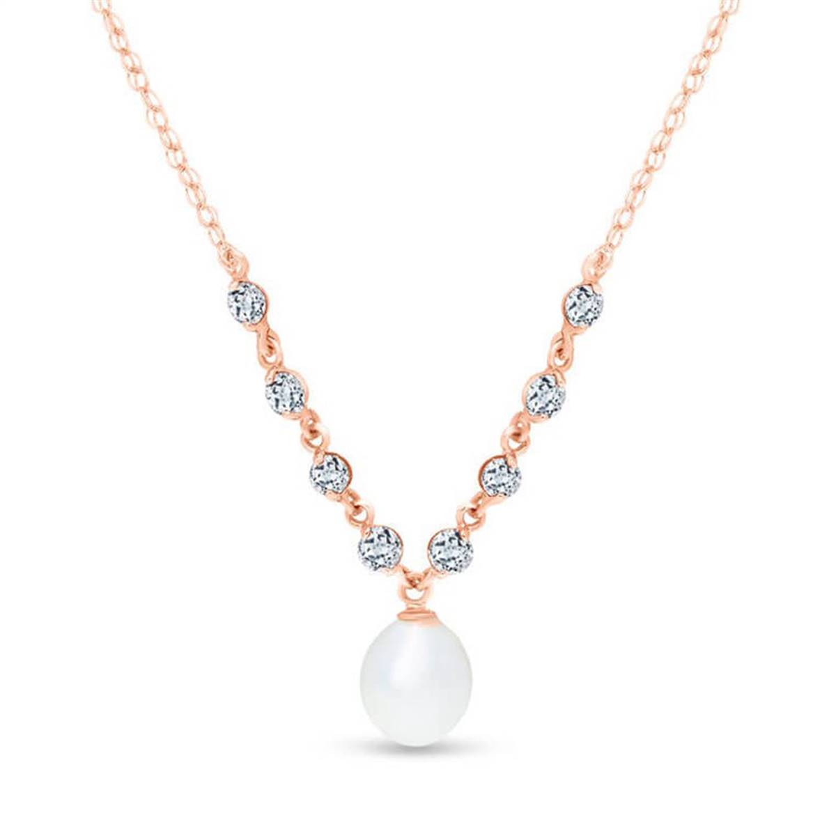 14K Solid Rose Gold Necklace w/ Natural Aquamarine & Pearl