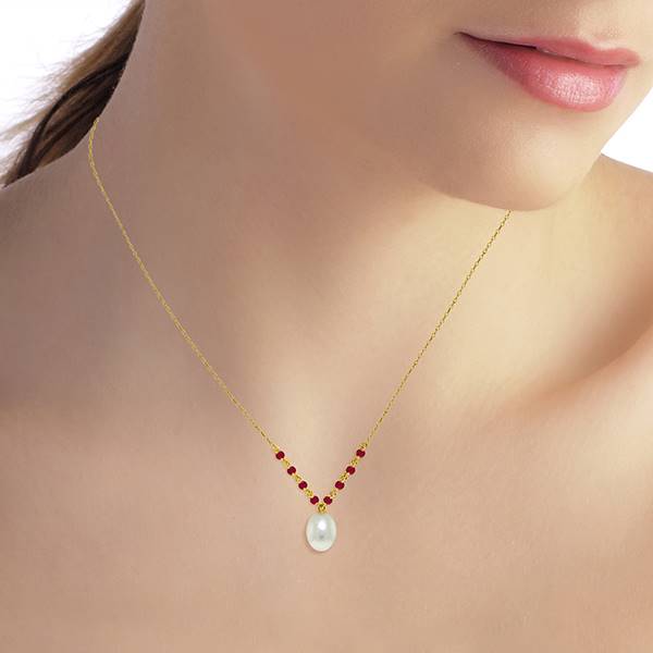 5 Carat 14K Solid Yellow Gold Necklace Natural Rubys Pearl