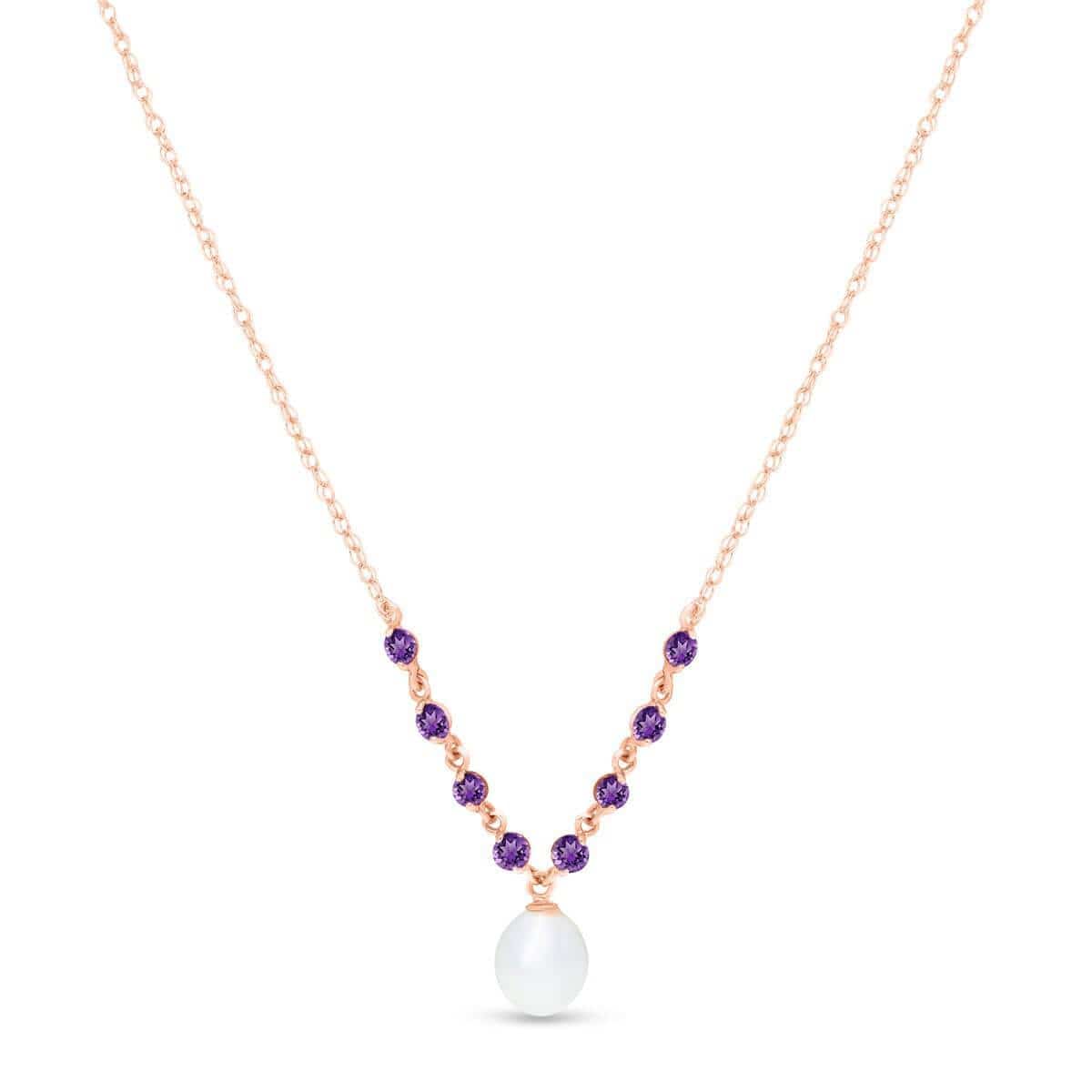 14K Solid Rose Gold Necklace w/ Natural Tanzanites & Pearl