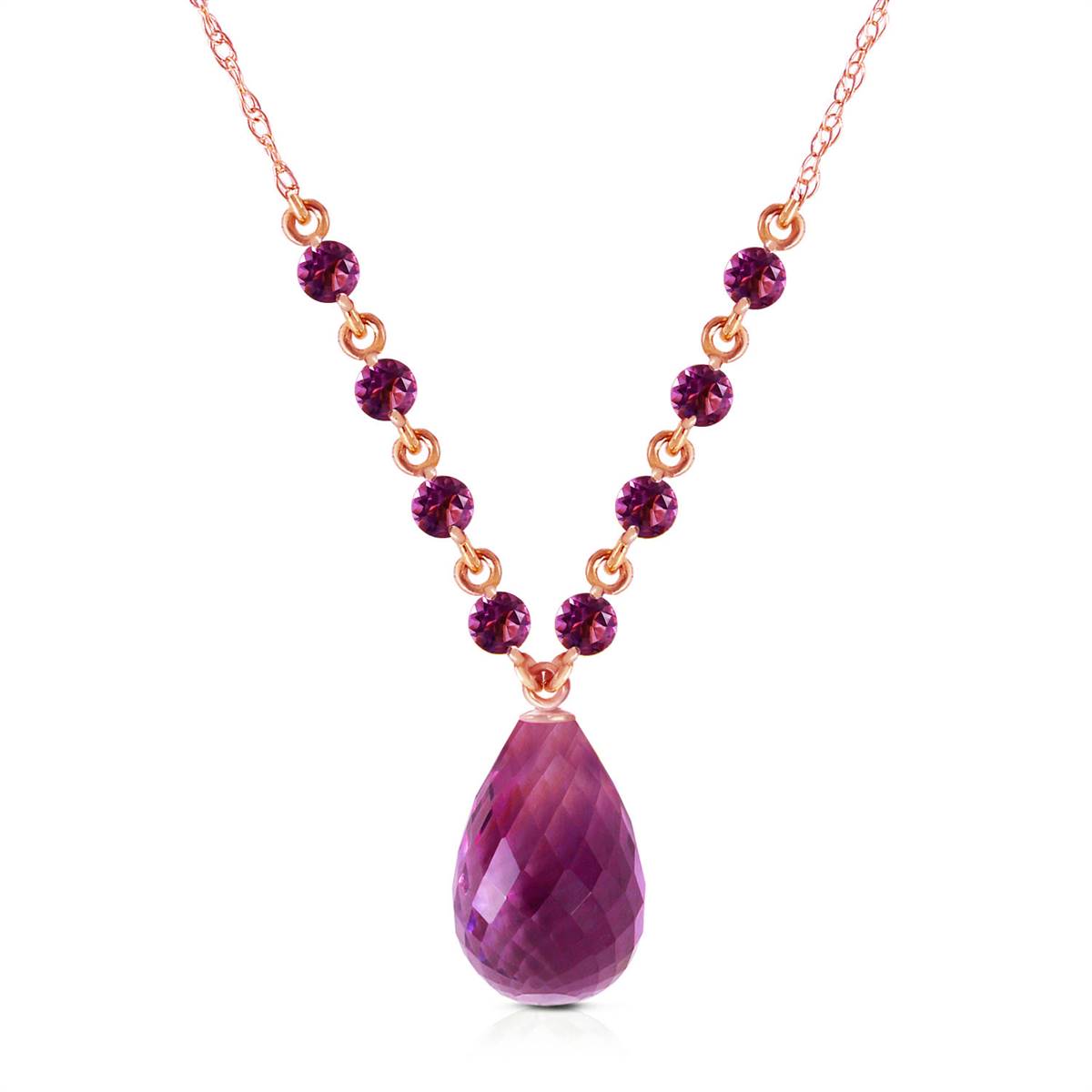 14K Solid Rose Gold Purple Amethyst Necklace Class Royal