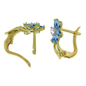 1.1 Carat 14K Solid Yellow Gold Daisy Blue Topaz Diamond Earrings