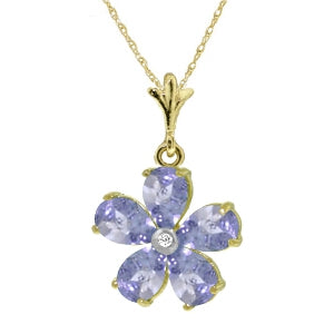 2.22 Carat 14K Solid Yellow Gold Necklace Natural Tanzanite Diamond