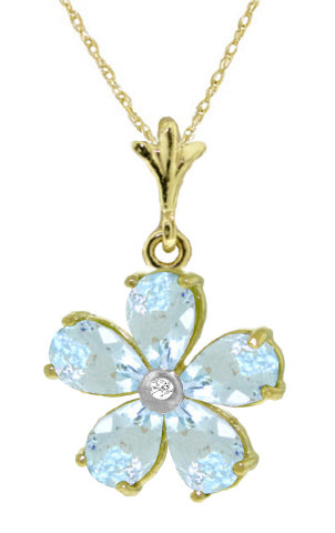 2.22 Carat 14K Solid White Gold Necklace Natural Aquamarine Diamond
