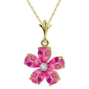 2.22 Carat 14K Solid Yellow Gold Necklace Natural Pink Topaz Diamond