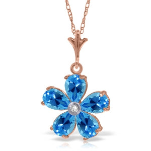 14K Solid Rose Gold Necklace w/ Natural Blue Topaz & Diamond