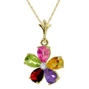 2.22 Carat 14K Solid Yellow Gold Necklace Natural Multi Gemstones Diamond