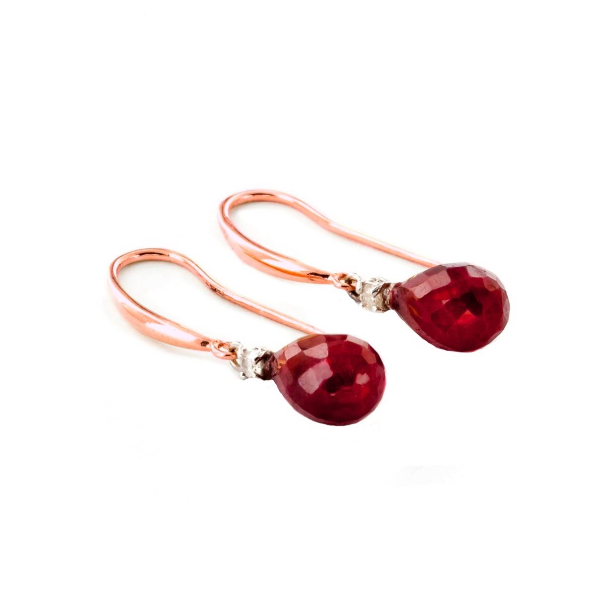 14K Solid Rose Gold Fish Hook Diamond & Ruby Earrings Certified