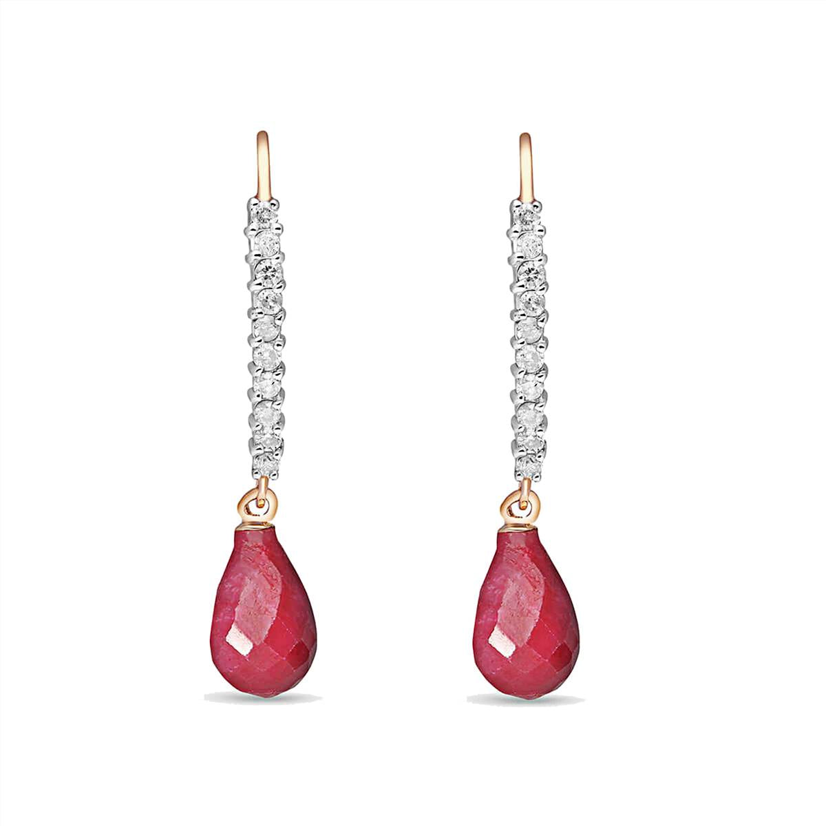 14K Solid Rose Gold Leverback Earrings Diamond & Ruby Gemstone