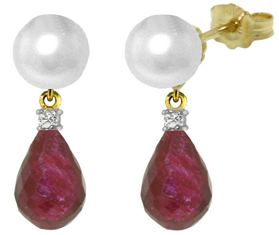 8.7 Carat 14K Solid White Gold Stud Earrings Diamond, Ruby Pearl