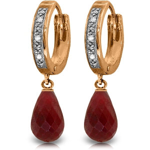 14K Solid Rose Gold Hoop Diamond & Ruby Earrings Jewelry