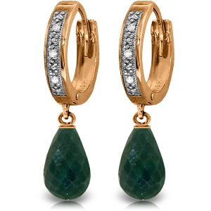 14K Solid Rose Gold Hoop Diamond & Emerald Earrings