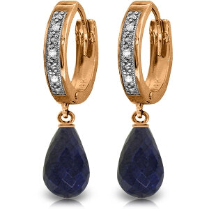 14K Solid Rose Gold Hoop Diamond & Sapphire Earrings