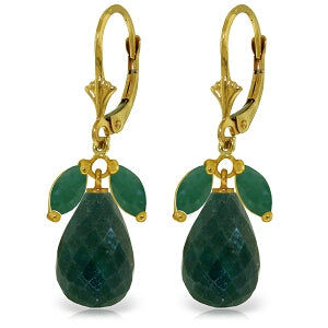 18.6 Carat 14K Solid Yellow Gold Leverback Earrings Natural Emerald