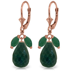 14K Solid Rose Gold Leverback Earrings Emerald Genuine