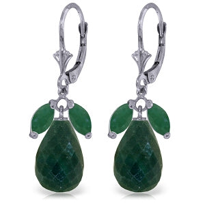 18.6 Carat 14K Solid White Gold Leverback Earrings Natural Emerald