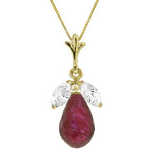 9.3 Carat 14K Solid Yellow Gold Necklace Natural Ruby White Topaz