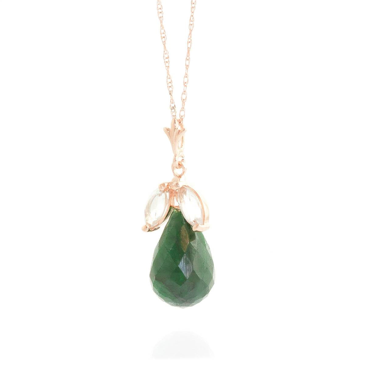 14K Solid Rose Gold Necklace w/ Natural Emeralds & Rose Topaz