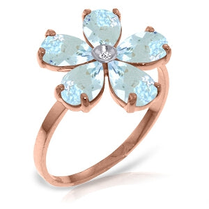 14K Solid Rose Gold Ring w/ Natural Diamond & Aquamarine
