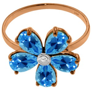 14K Solid Rose Gold Ring Natural Diamond & Blue Topaz Gemstone Genuine