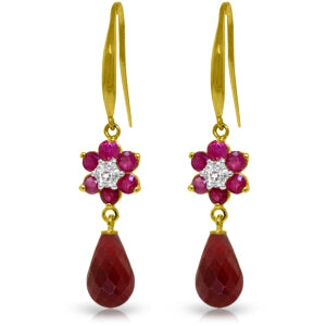 7.61 Carat 14K Solid Yellow Gold Botanica Ruby Diamond Earrings