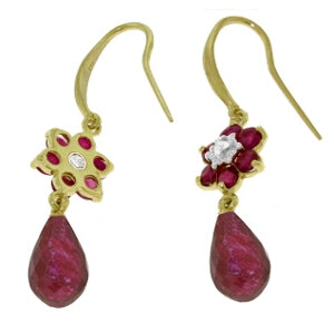 7.61 Carat 14K Solid Yellow Gold Botanica Ruby Diamond Earrings