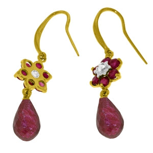 7.61 Carat 14K Solid Yellow Gold Botanica Ruby Diamond Earrings