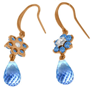 14K Solid Rose Gold Fish Hook Earrings w/ Diamond & Blue Topaz
