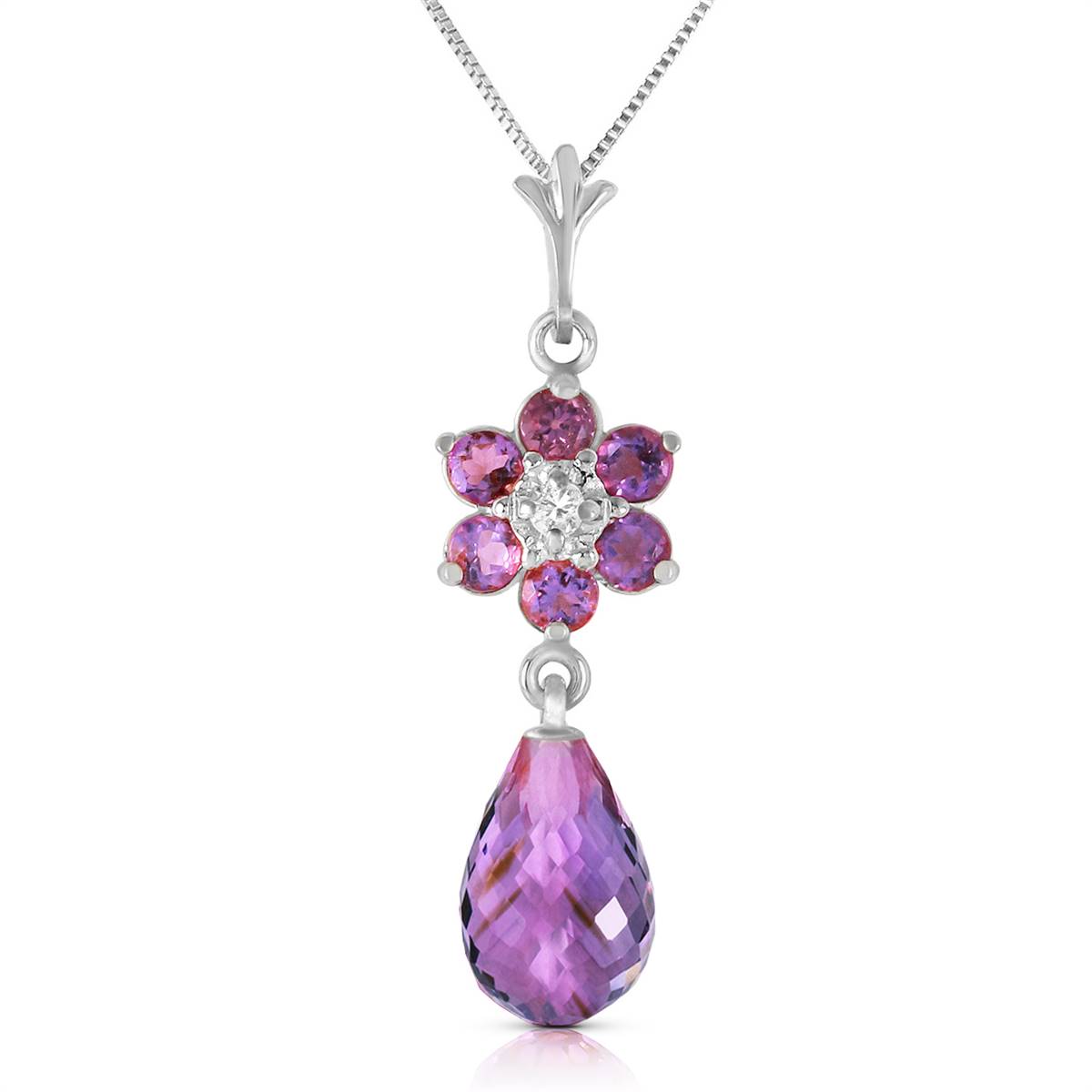2.78 Carat 14K Solid White Gold Necklace Natural Amethyst Diamond