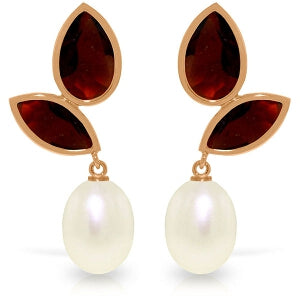 14K Solid Rose Gold Chandelier Earrings w/ Pearls & Garnets