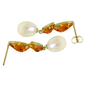16 Carat 14K Solid Yellow Gold Chandelier Earrings Pearl Citrine