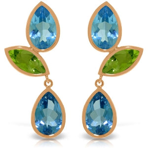 14K Solid Rose Gold Chandelier Earrings w/ Blue Topaz & Peridots