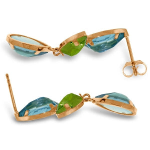 14K Solid Rose Gold Chandelier Earrings w/ Blue Topaz & Peridots