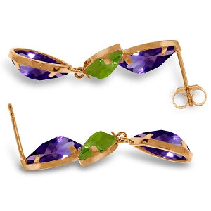 14K Solid Rose Gold Chandelier Earrings w/ Amethysts & Peridots