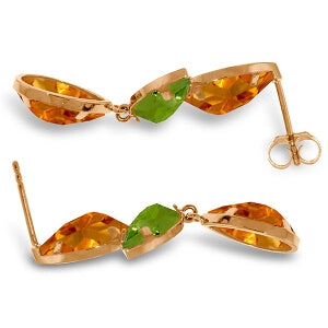 14K Solid Rose Gold Chandelier Citrine/Peridot Earrings